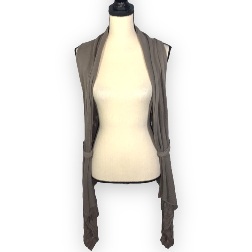 Forever 21 Brown Sleeveless Crochet Long Cardigan High Low Hem Large Like New